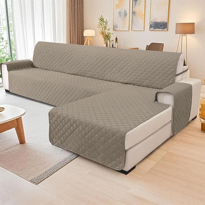 Waterproof Sectional Couch Covers for Dogs, Reversible L Shaped Couch Cover, Chaise Lounge Cover for Sectional Sofa, Sofa Covers Washable Sectional for Pets Dog Cat (Small, Khaki) - Image 2