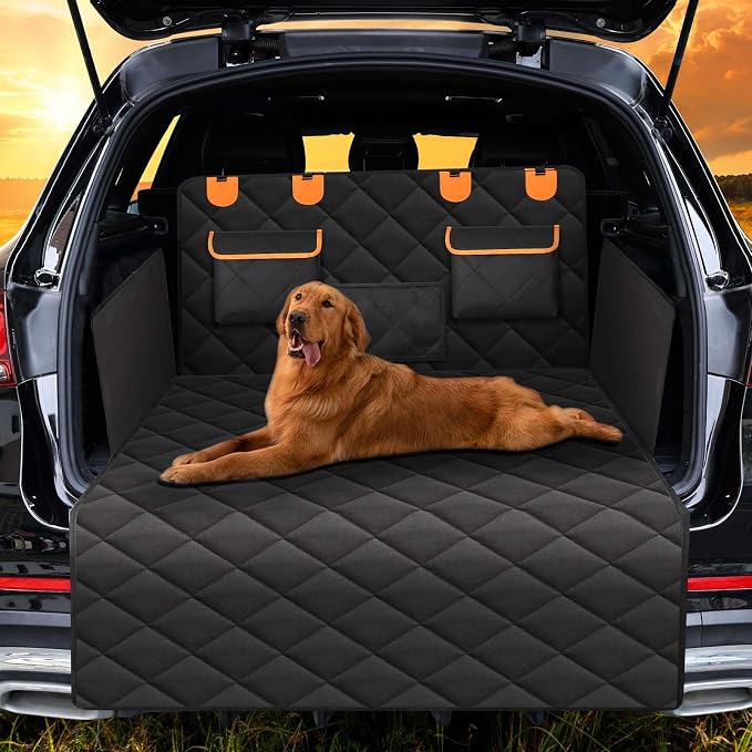 4-in-1 SUV Cargo Liner for Dogs, Non-Slip Water Resistant Pet Trunk Mat with Side Flaps Protector & Back Seat Organizer, Dog Backseat Cover for SUVs Vans by EasyHaWei