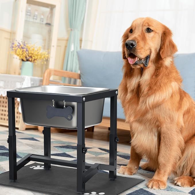 2.8 Gallon Elevated Large Dog Water Bowl, 4 Adjustable Height 10.5-15.8'' Raised Stainless Steel Bowl Stand with Anti-Slip Mat for Large Breed, Metal Dog Feeding Station for Relief Joint Pressure - Image 7