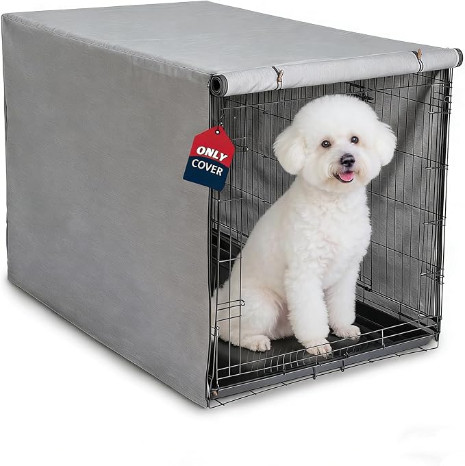 Heavy Duty Calming Dog Crate Cover for Anxious Pets-Waterproof & Windproof 24-Inch Kennel Cover,Breathable Blackout Panels for 1/2/3 Door Access,600D Oxford Fabric,Machine Washable Indoor/Outdoor,Grey by VERABE