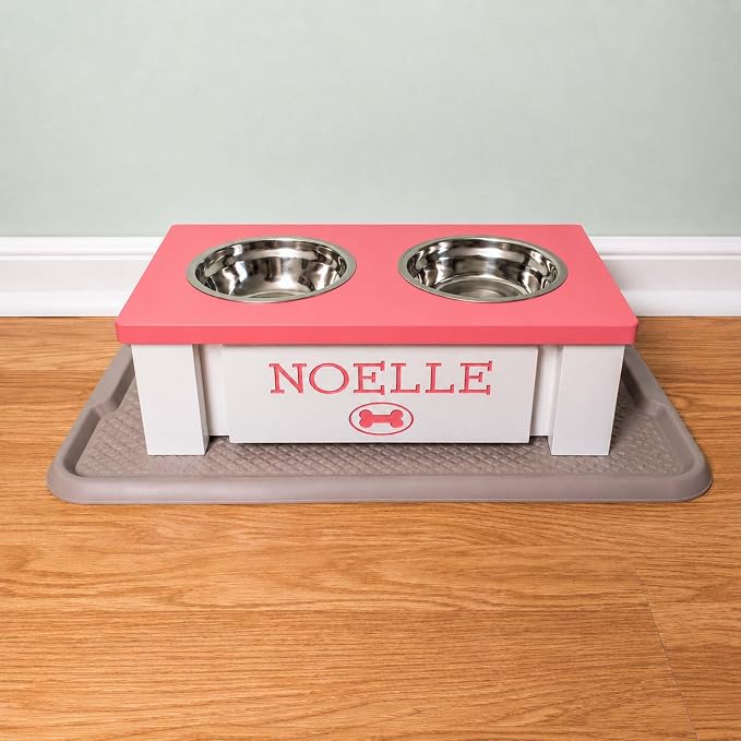 Elevated Dog Bowls for Small Dogs, Personalized Food Stand for Toy Breed | Farmhouse Style, Elevated Wood Stand, Storage Container, Stainless Steel Bowls, Raised Anti-Slip Feeder, Made in USA - Image 3