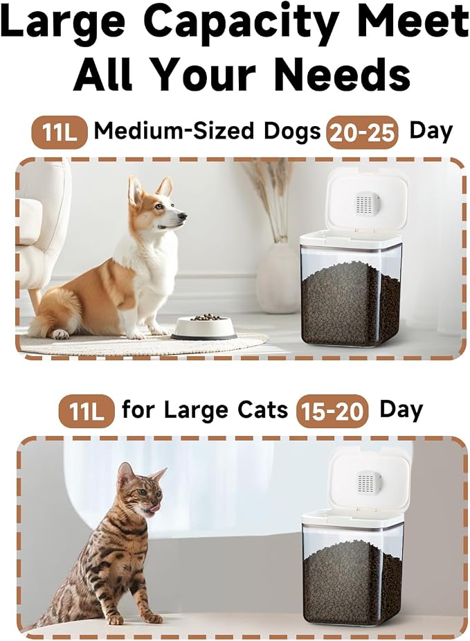 Airtight Dog Food Storage Container 15lb / 11L – Pet Food Storage Bin with Lids, Cat Treat Jar, BPA Free, Dry Boxs, Rice Storage Container for Flour, Cereal & Grain, White - Image 2