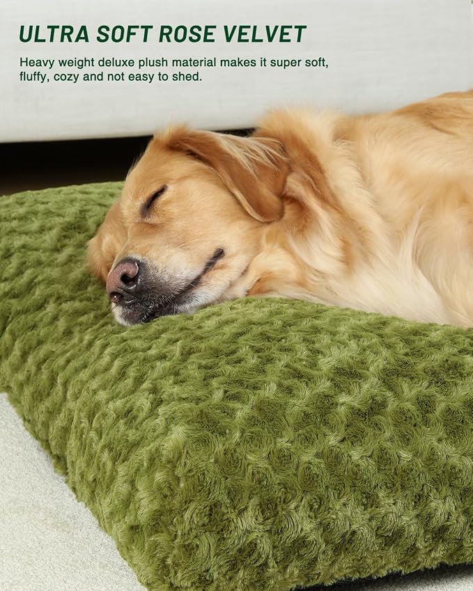 KSIIA Washable Dog Bed Comfy Dog Crate Pad Deluxe Plush Pet Bed Non-Slip Kennel Pad for Large Dogs, 41" x 27", Green - Image 2