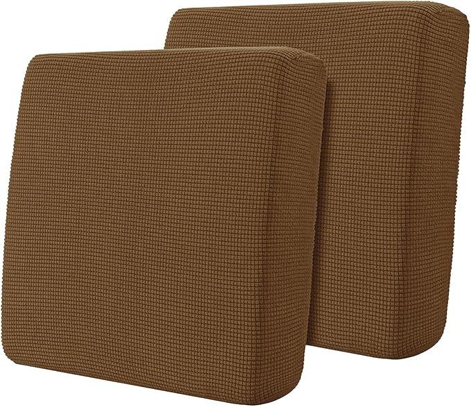 Hokway Stretch Couch Cushion Covers, 2 Piece Individual Sofa Cushion Slipcovers，Jacquard Sofa Seat Slipcover Set, Non-Slip Protector for Cushion (Coffee,Small-2PC) by Hokway