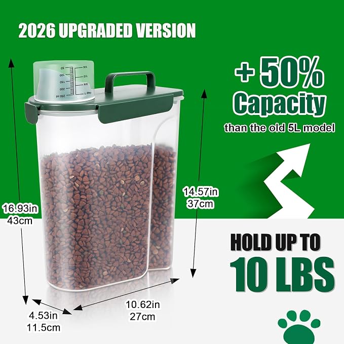 TBMax 10 Lbs Cat Dog Food Storage Container, 2026 Upgraded Large Pouring Container for Pet Food Storage, Bird Seed Dispenser, Portable Travel Kibble Holder -Dark Green - Image 2