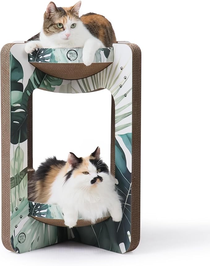 Necoichi Cat Scratcher Tower for Indoor Cats - Cat Scratching Post Lounger with Reversible Usability and Extra Comfort for Lounge, Cardboard Bed Couch / (Regular, Oak) by NECOICHI