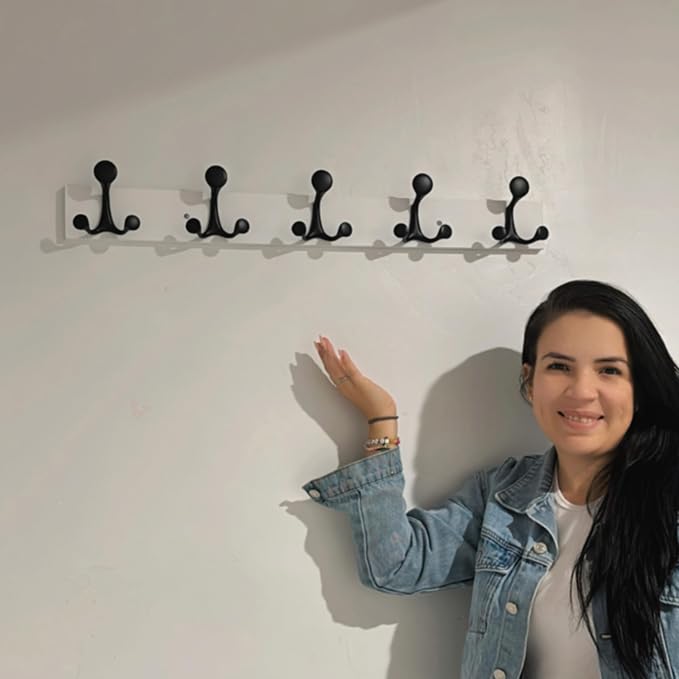 SKOLOO 24-Inch White Wood Coat Rack Wall Mount with 5 Triple Hooks - Ideal for Family Entrances, Classrooms, and Pet Supplies Storage - Perfect Coat Hooks for Wall - Image 2