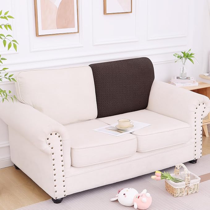 Smiry Waterproof Couch Cushion Covers, Non Slip Seat Cushion Covers | Stretch Jacquard Chaise Lounge Sofa Slipcover, Washable Elastic Furniture Protector for Pets, Back Cover L, Chocolate - Image 5