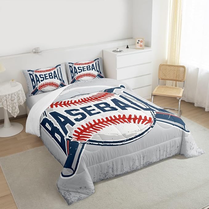 Homewish Baseball Comforter Set Vintage Sports Baseball Bedding Set 3pcs for Kids Boys Teens Sports Theme Duvet Insert Soft Polyester Down Comforter with 2 Pillowcases, Full Size - Image 6