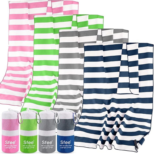 Sfee 4 Pack(8Pcs) Microfiber Travel Towel, Beach Towel Quick Dry Towel Camping Towel Super Absorbent Compact Lightweight Sports Gym Towels for Beach, Gym, Hiking, Pool, Backpacking, Bath, Yoga by Sfee