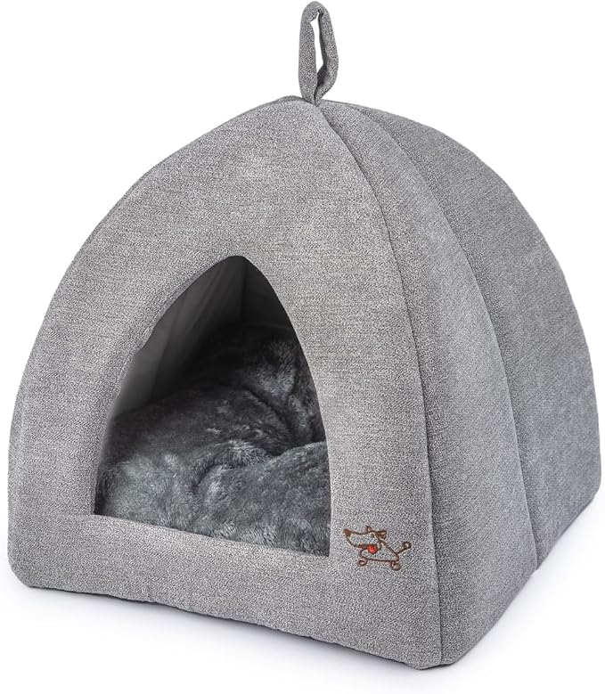 Best Pet Supplies Cat Bed for Indoor Cat, Domed Tent House with Removable Pillow, Covered Cat Cave for Small Dog, Puppies and All Breeds of Cats - Gray, 16 x 16 x H:16" by BestPetSuppliesLLC