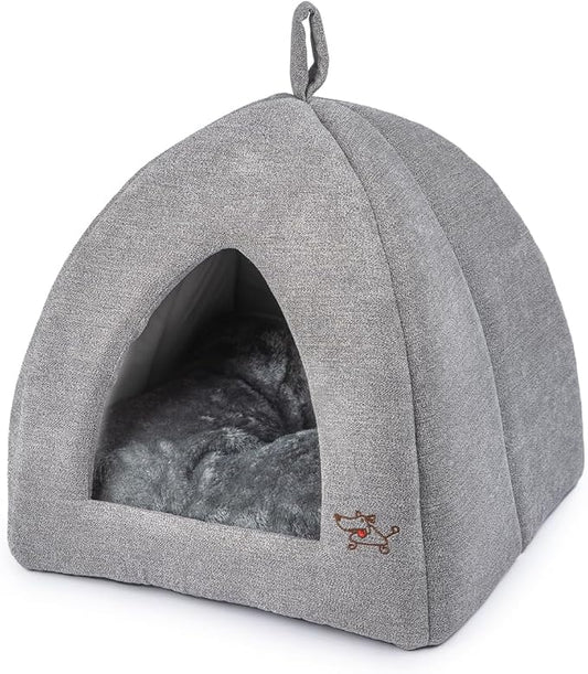Best Pet Supplies Cat Bed for Indoor Cat, Domed Tent House with Removable Pillow, Covered Cat Cave for Small Dog, Puppies and All Breeds of Cats - Gray, 16 x 16 x H:16" by BestPetSuppliesLLC