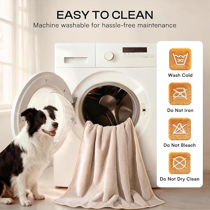 Luciphia Waterproof Pet Blanket, Liquid Pee Proof Dog Blanket for Sofa Bed Couch, Reversible Sherpa Fleece Furniture Protector Cover for Small Medium Large Dogs Cats, Khaki+Beige Large（65" x 57"） - Image 8