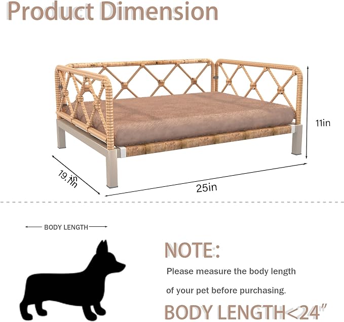 Elevated Waterproof Dog Beds with Egg Crate Foam Support Pet Bed, Outdoor Dog Sofa Bed PE Wicker Orthopedic Pet Couch Bed with Washable Removable Cushion for Medium, Small Dogs, Brown - Image 4