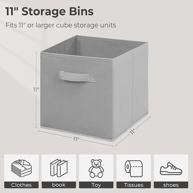 11 Inch Fabric Storage Cubes, Sturdy Foldable Storage Bins, Heavy Duty Cube Organizer for Clothes, Blankets, Shelves, Closets, Bedroom, Living Room, Gray, 12 Pack - Image 2