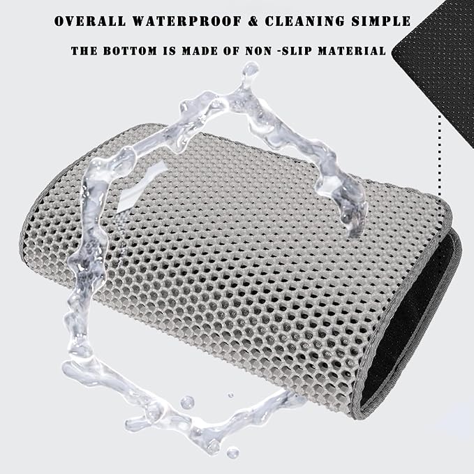 HCY&WLD Cat Litter Mat, 45x26/35x24/30x22/24x18 Inch Double Layer Cat Litter Box Mat, EVA Non-Slip, Waterproof Urine Proof Cat Litter Catcher Mat, Easy Clean Scatter Control (30x22 Inch, Black) - Image 6