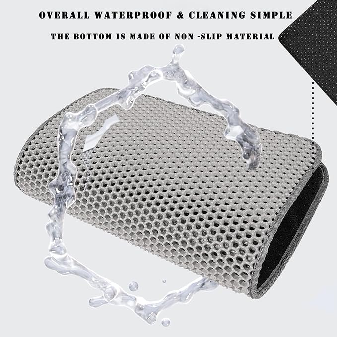 HCY&WLD Cat Litter Mat, 45x26/35x24/30x22/24x18 Inch Double Layer Cat Litter Box Mat, EVA Non-Slip, Waterproof Urine Proof Cat Litter Catcher Mat, Easy Clean Scatter Control (35x24 Inch, Black) - Image 6