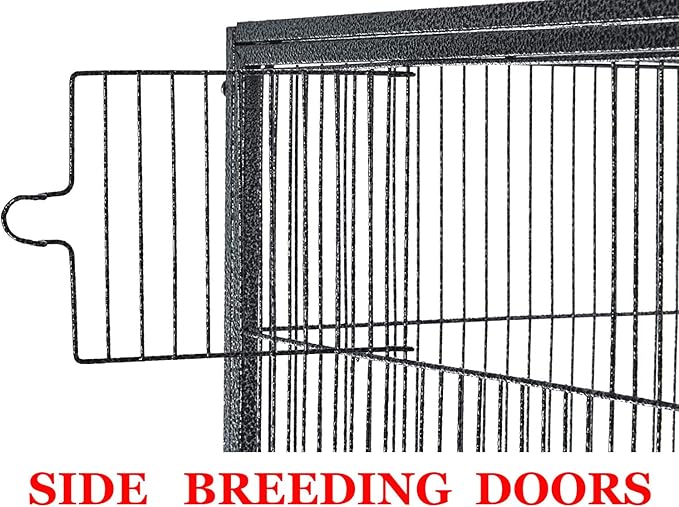 Extra Large 32" x 19" x 64"H Wrought Iron Metal Bird Flight Breeder Cage with Side Breeding Nest Doors with Removable Rolling Stand - Image 4