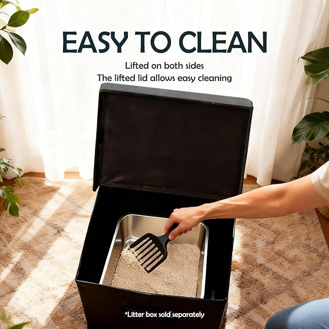 MEEXPAWS Cat Litter Box Enclosure Furniture Hidden Large, Lift Design Lid Velvet Cat Washroom Bench Storage Cabinet |27.5'' x 19.6'' x 19.6'' |Dog Proof|Urine Proof Inside|Quick Assembly| Easy Clean - Image 5