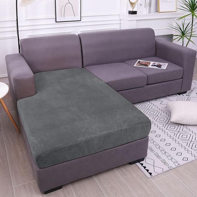 hyha Velvet Couch Cushion Covers, Sofa Covers for Cushion Couch Washable | Soft Plush Sofa Slipcover, Elastic Bottom, Non-Slip Wear Resistant Furniture Protector, Ideal For Pets & Kids, Chaise by hyha