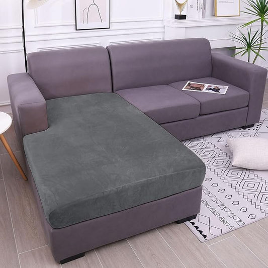 hyha Velvet Couch Cushion Covers, Sofa Covers for Cushion Couch Washable | Soft Plush Sofa Slipcover, Elastic Bottom, Non-Slip Wear Resistant Furniture Protector, Ideal For Pets & Kids, Chaise by hyha