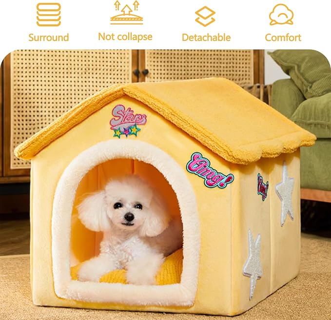 Cat House, Cartoon Cat Cave Bed with Removable Washable Cushion Pillow, Cute Cat Tent, Warm and Soft Chimney Cat House for Dogs Cats Small Animals(M, Pink) - Image 2
