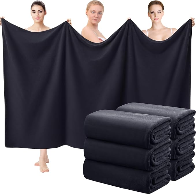 Mixweer 6 Pcs Oversized Bath Towels, 40 x 80 Inch Giant Microfiber Jumbo Bath Sheets Soft Bathroom Microfiber Quick Dry Absorbent Shower Towels for Spa Camping Beach(Black) by Mixweer