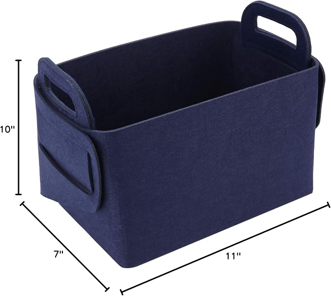Minoisome Storage Basket Felt Storage Bin Collapsible& Convenient Box Organizer with Carry Handles for Office Bedroom Closet Babies Nursery Toys Laundry (Navy Blue, 15.7inch（L）×11inch（W）×10inch（H）) - Image 9