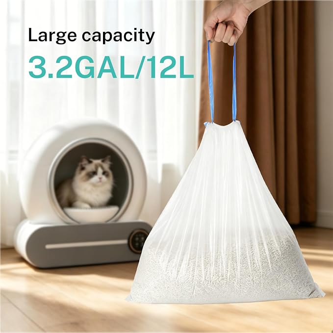 Waste Bags for Self-Cleaning Cat Litter Box | Replacement Extra Large Cat Litter Box Liners, 4 Rolls Drawstring Trash Bags for Robot,（80 Count ）20 x 18 Inches - Image 4