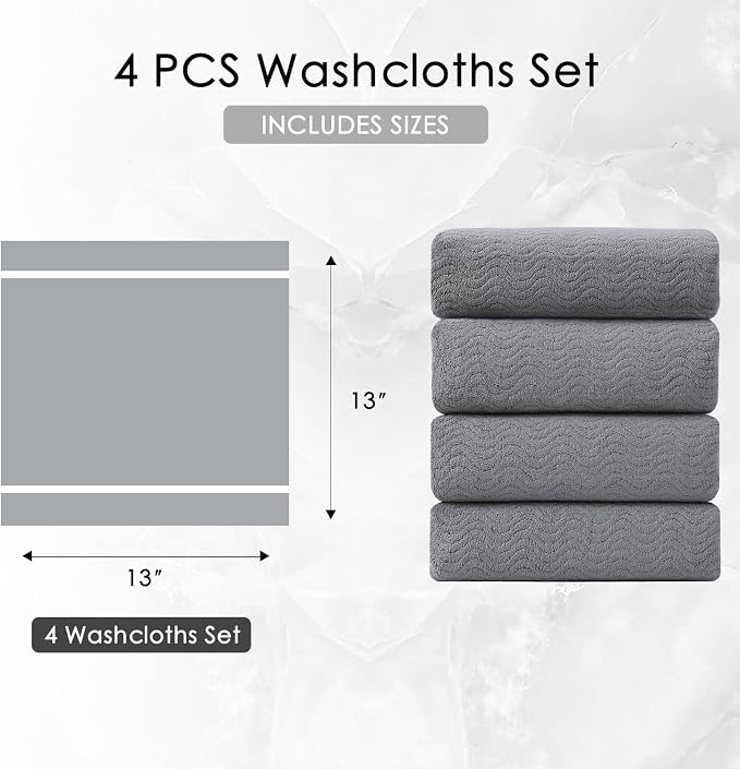 4 Pack Washcloths Set 13"x13",Grey Towel Set for Bathroom,Highly Absorbent & Quick Dry Premium Towel for Daily Use,Soft Microfiber Multipurpose Washcloths Towel Set for Hotel, Spa,Shower,Gym - Image 5