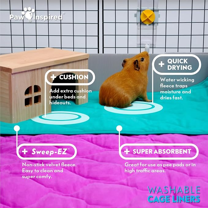 Paw Inspired Washable Fleece Guinea Pig Cage Liners, C&C 2x1, Pink | Super Absorbent Pee Pad, Bedding, Waterproof Bottom, Pet Bed Mat for Guinea Pigs, Ferrets, Rabbits, Hamsters, Small Animals - Image 6