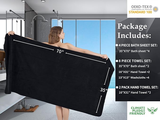 Extra Large Bath Sheet Set of 4,Ultra Soft Fluffy Towel,35”x 70”Oversized Bath Towel Set,Premium Microfiber Bathroom Towel Set Highly Absorbent Quick Dry Shower Towel for Bathroom,Hotel,Spa (Black) - Image 3