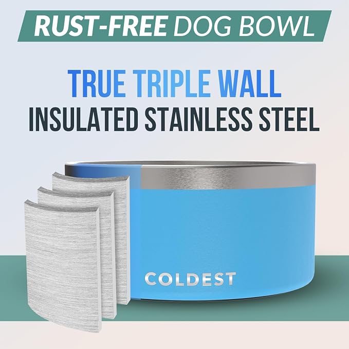 Coldest Dog Bowl - Anti Rust Metal, Non Slip, 3 Layers Insulated Stainless Steel Dog Bowls - Spill Proof & Heavy Duty - Water Bowl for Dogs, Cats & Pets, Dish Washer Safe (200 oz, Celestial Blue) - Image 3