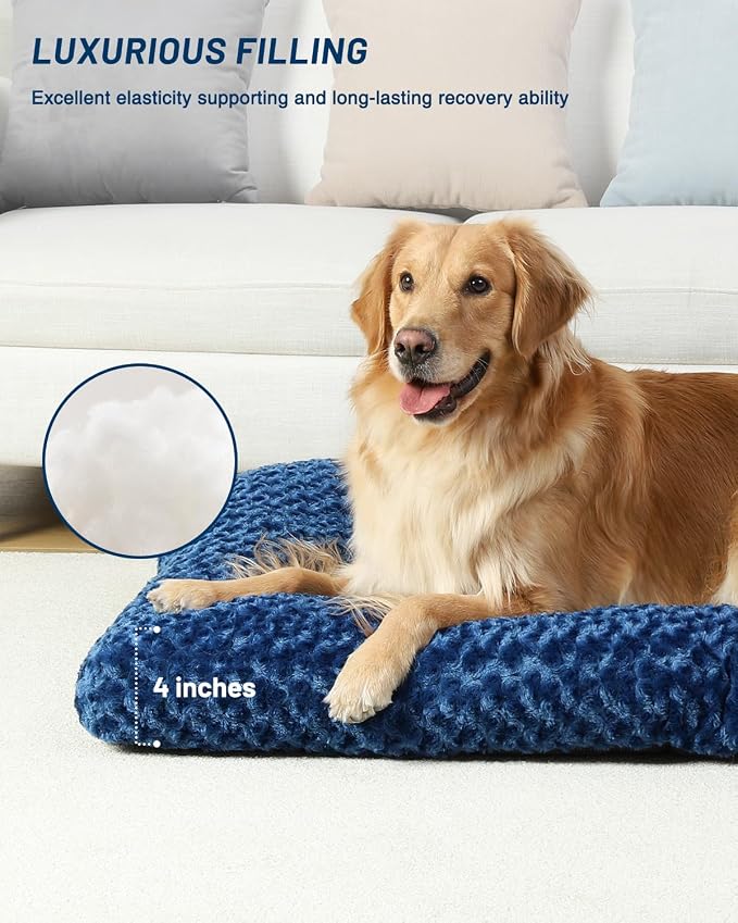 KSIIA Washable Dog Bed Comfy Dog Crate Pad Deluxe Plush Pet Bed Non-Slip Kennel Pad for Large Dogs, 41" x 27", Blue - Image 3