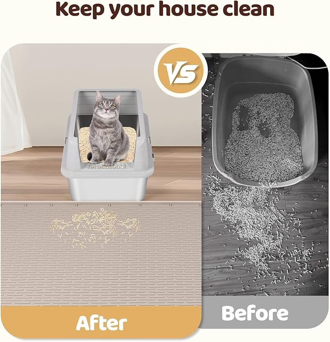 Silicone Cat Litter Mat for Litter Box 40”x40” Large Cat Mat, Khaki | Waterproof, Non-Slip, Leak-Proof Rug Mat with Lip, Easy to Clean, Extra Large Litter Catcher Mat for Floor - Image 5