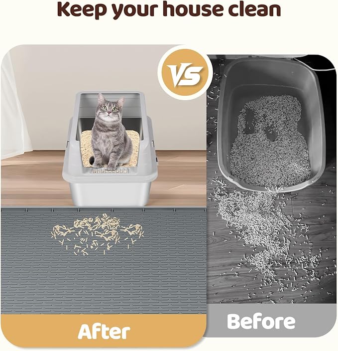 Silicone Cat Litter Mat for Litter Box 70”x45” Large Cat Mat, Dark Grey | Waterproof, Non-Slip, Leak-Proof Rug Mat with Lip, Easy to Clean, Extra Large Litter Catcher Mat for Floor - Image 5