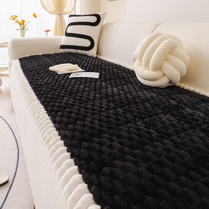 Faux Fur Couch Cover for Dogs Washable, Soft Cozy Non Slip Sectional Sofa Cover, Pet Couch Covers for 3 Cushion Sofa L Shaped, Furniture Protector for Pets Kids(Black,28"x70") - Image 5