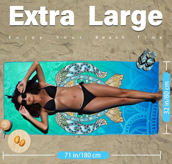 Widdonen Microfiber Beach Towel,Compact 6 Pack-71x32 Inch with Bag Travel | Extra Large,Lightweight,Thin,Sand Free,Quick Dry,Absorbent.Packable for Camping,Swim,Pool,Bath,Picnic,Cruise Essentials Gift - Image 2