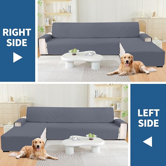 Waterproof Sectional Couch Covers for Dogs, Reversible L Shaped Couch Cover, Sectional Couch Covers L Shape for Pets Dog Cat, Quilted Sofa Covers Washable Sectional (Large, Dark Grey) - Image 5