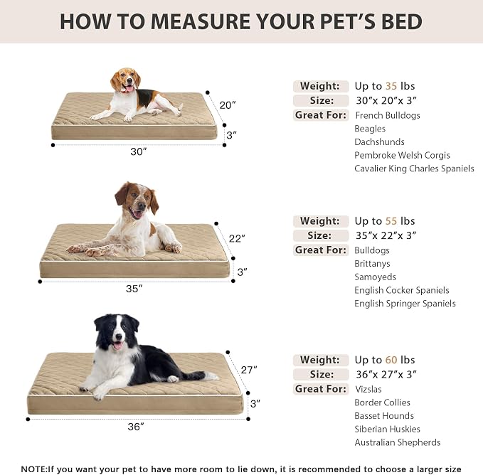 WNPETHOME Orthopedic Waterproof Dog Bed Medium for Comfy Sleeping | Washable Medium Pet Bed with Removable Cover, Multi-Needle Quilting Dogs Crate Bed Brown 30x20 Inch - Image 5