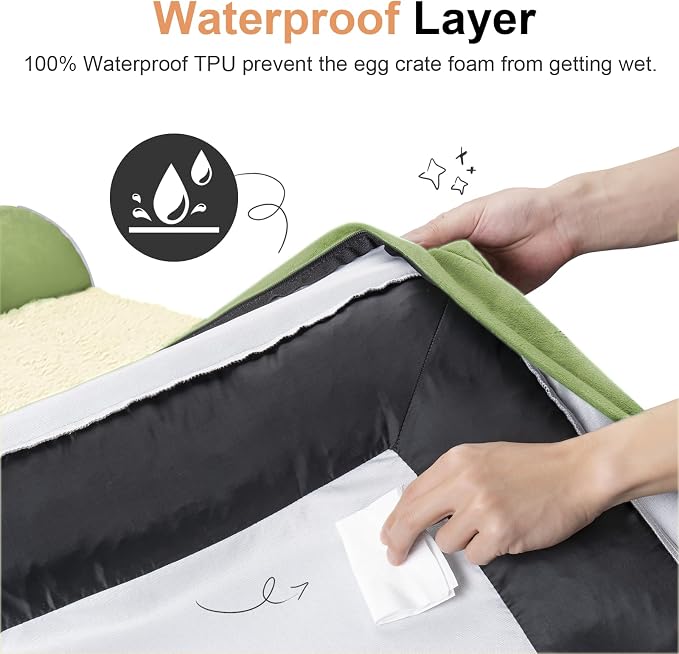 NANUYA Orthopedic Dog Bed for XX-Large Dogs, 44 x 34 Inch, Grass Green | Egg crate foam for joint support, 3-sided bolster pet sofa, waterproof lining, washable cover, and non-skid base - Image 4
