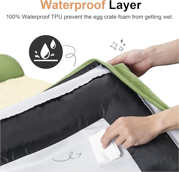 NANUYA Orthopedic Dog Bed for Large Dogs, 36 x 27 Inch, Grass Green | Egg crate foam for joint support, 3-sided bolster pet sofa, waterproof lining, washable cover, and non-skid base - Image 4