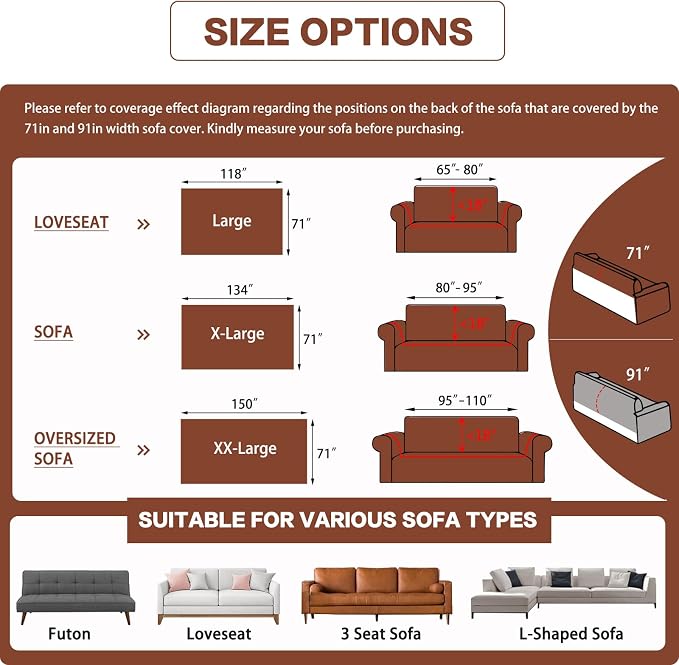 DREAMINGO Sofa Covers for 3 Cushion Couch Chenille Couch Cover Blanket Minimalism Style Furniture Protector Living Room Sectional Couch Covers Washable Chocolate Brown, 71"x134" - Image 2