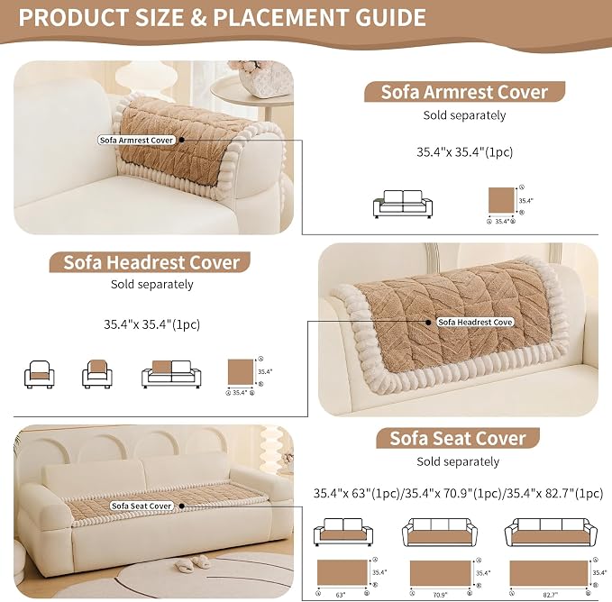 STACYPIK Arm Headrest Cover Washable, Modern Khaki Couch Cover for Dogs, Thick Fuzzy Sofa Cover Plush Armchair Arm Rest Slipcovers Couch Protector for Pets, Non Slip Dog Mat Sofa Slipcover-35.4X35.4IN - Image 4