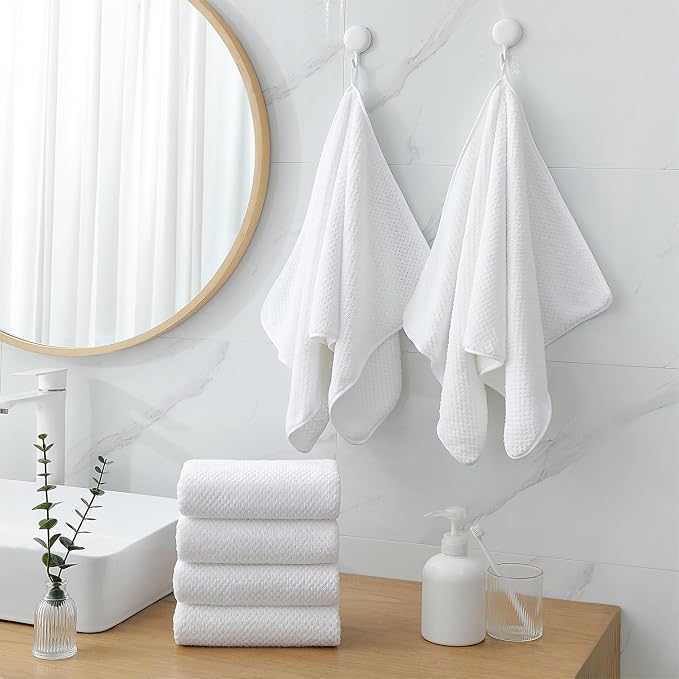 18 Piece Microfiber Bath Towels Set - 6 Bath Sheets,6 Hand Towels And 6 Washcloths,Soft Family Towels,Highly Absorbent Bathroom Towel,Quick Dry Shower Towel Luxury Towels For Hotel Spa Dorm-White - Image 2