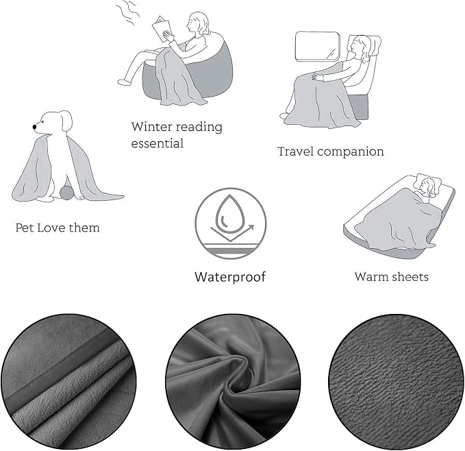 Ameritex Pet Bed Blanket Reversible 100% Waterproof Velvet Super Soft for Sofa and Bed (82x82 Inches, Light Grey+Grey) - Image 5