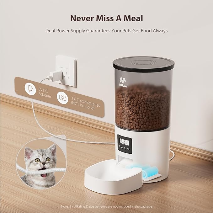 IMIPAW Automatic Cat Feeders, 5L Large Capacity, Timed Feeding Dry Food, Dual Power Design, Programmable Portion Size, 1-6 Meals Per Day, with Desiccant Packet, Suitable for Small Pets Food Dispenser - Image 3