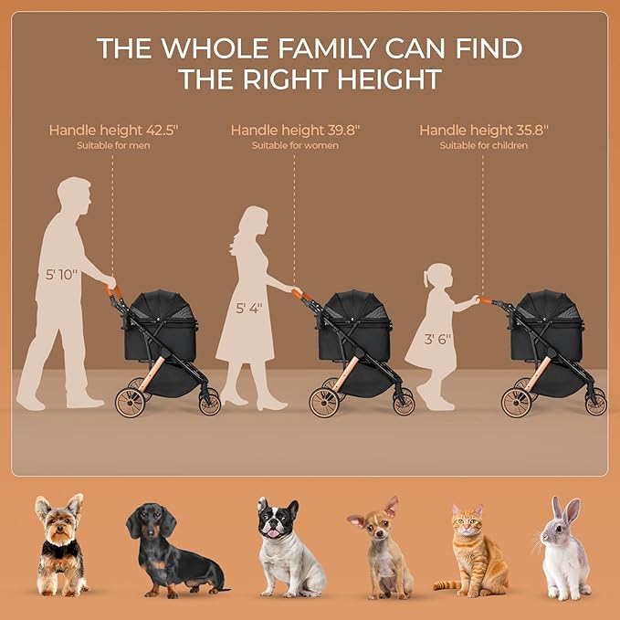 MAMIZO Foldable Dog Stroller for Medium Dogs Cats Up to 55 Lbs, Adjustable Height Handle, Pet Stroller with Aluminum and Carbon Steel Frame, Sun Shades, Storage Basket & Shock Absorbers, All-Terrain