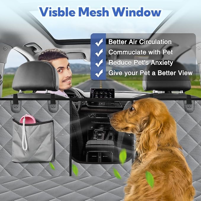 Kytely Heavy Duty Dog Car Seat Cover, 100% Waterproof & Scratch-Proof Backseat Protector with Mesh Window – Non-Slip Hammock for Cars Trucks SUVs, Keep Seats Clean & Dog Comfortable - Image 2