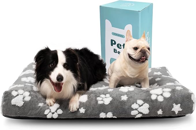 Cute Fluffy Dog Beds for Extra Large Dogs, 41"x 28", Grey Paw | Thick Dog Bed for Crate Kennel, Pet Bed with Removable Washable Cover, Anti-Slip Bottom by Yaning
